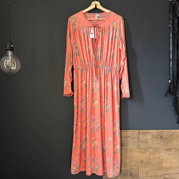 & Other Stories Peach Floral Ruched Long Sleeve Maxi Dress NEW Size 12 - Picture 2 of 10